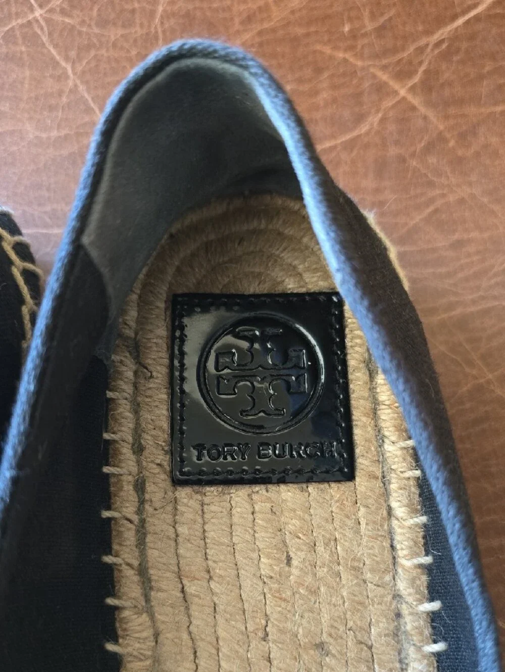 Tory Burch Black Espadrille Flats with Logo Appliqué